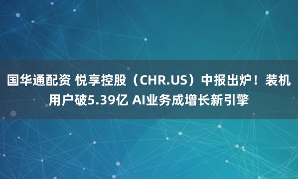 国华通配资 悦享控股（CHR.US）中报出炉！装机用户破5.39亿 AI业务成增长新引擎