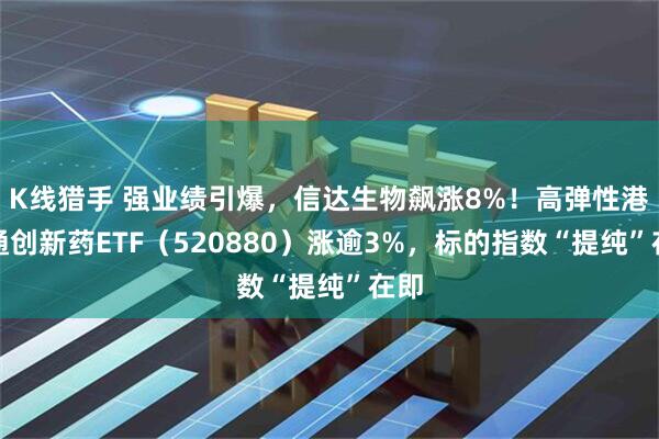 K线猎手 强业绩引爆，信达生物飙涨8%！高弹性港股通创新药ETF（520880）涨逾3%，标的指数“提纯”在即